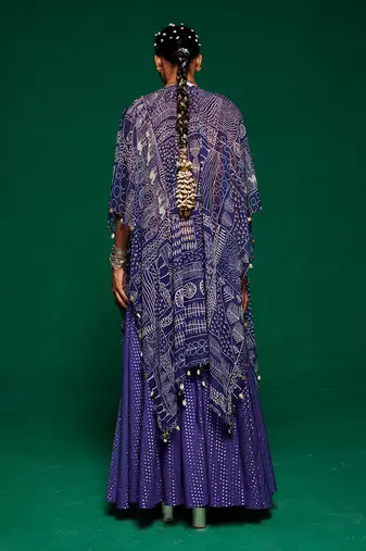 Purple muslin printed geometric sharara set