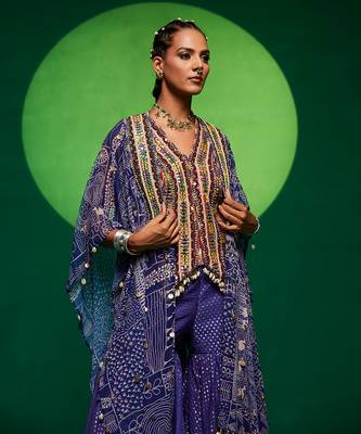 Purple muslin printed geometric sharara set 5