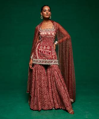 Brown muslin printed kurta sharara set 1