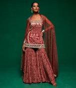 Brown muslin printed kurta sharara set