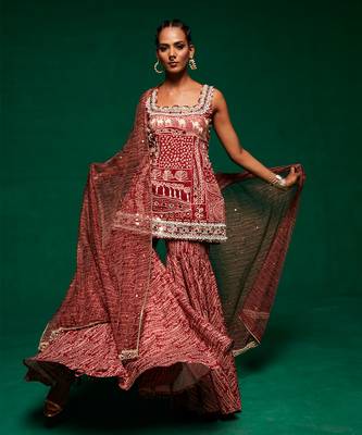 Brown muslin printed kurta sharara set 2