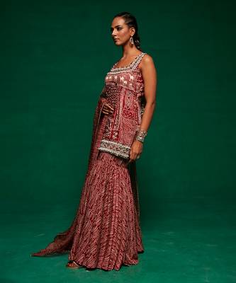 Brown muslin printed kurta sharara set 3