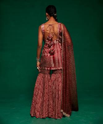 Brown muslin printed kurta sharara set 4