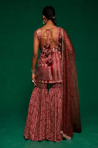 Brown muslin printed kurta sharara set