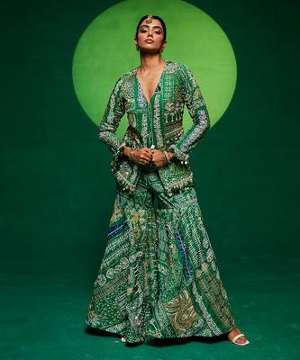 Green muslin printed sharara set 1