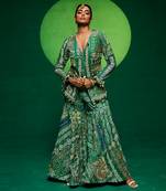 Green muslin printed sharara set