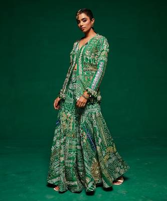 Green muslin printed sharara set 2