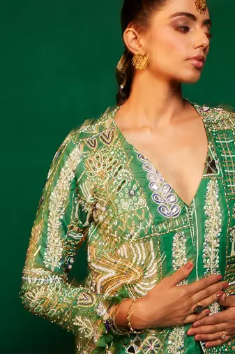 Green muslin printed sharara set