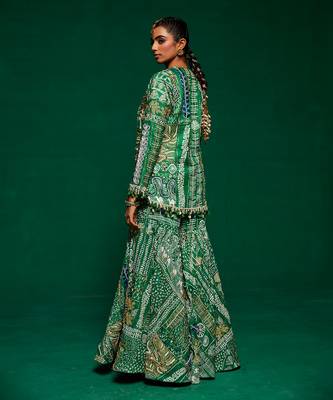 Green muslin printed sharara set 4