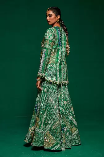 Green muslin printed sharara set