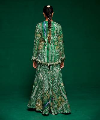 Green muslin printed sharara set 5