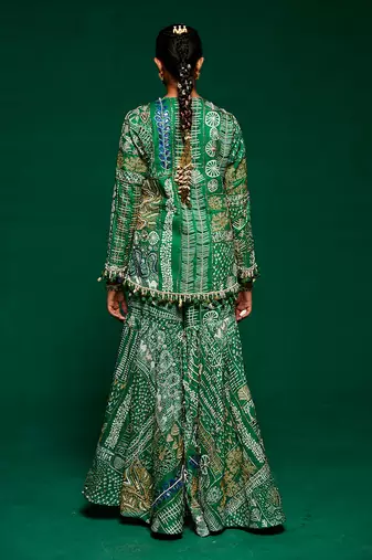 Green muslin printed sharara set