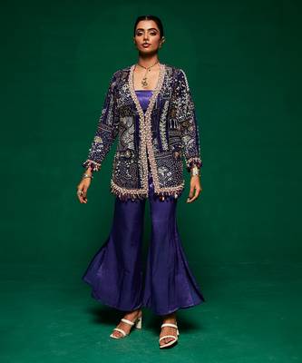 Blue organza embroidery  kurta set 1