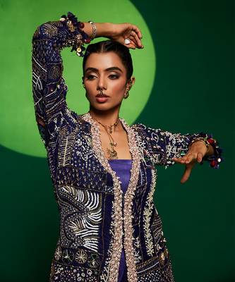 Blue organza embroidery  kurta set 2