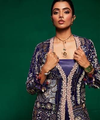 Blue organza embroidery  kurta set 3