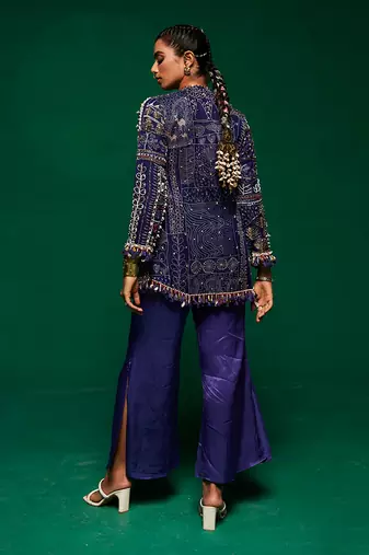 Blue organza embroidery  kurta set