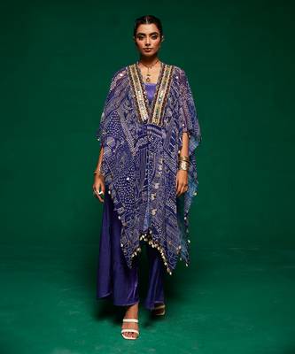 Purple silk printed geometric pant set 1