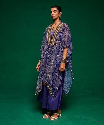 Purple silk printed geometric pant set 2