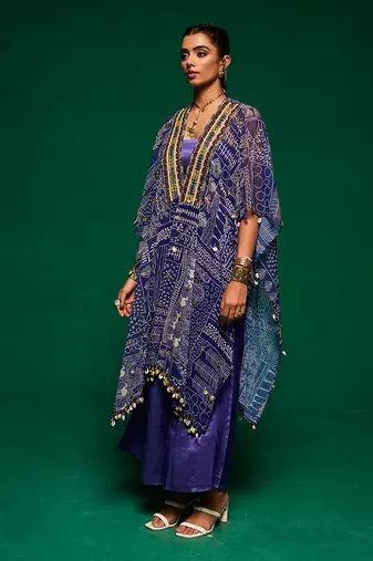Purple silk printed geometric pant set