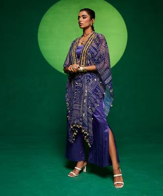 Purple silk printed geometric pant set 3