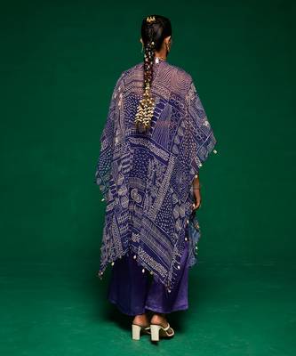 Purple silk printed geometric pant set 5