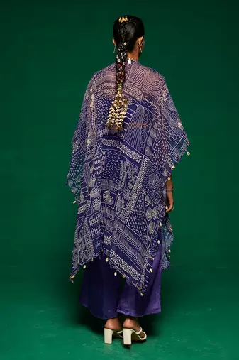 Purple silk printed geometric pant set