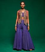 Blue muslin printed geometric sharara set