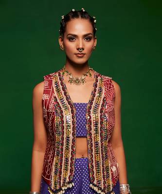 Blue muslin printed geometric sharara set 2