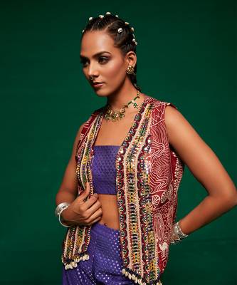 Blue muslin printed geometric sharara set 3