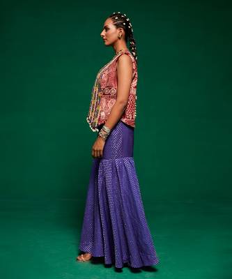 Blue muslin printed geometric sharara set 4