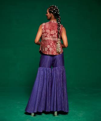Blue muslin printed geometric sharara set 5