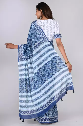Shivanya handicrafts hand block printed women mulmul cotton sarees for women attach blouse piece sh-1621