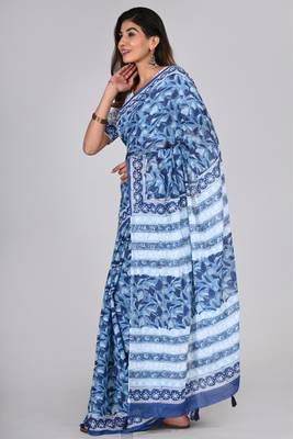 Shivanya handicrafts hand block printed women mulmul cotton sarees for women attach blouse piece sh-1621 3