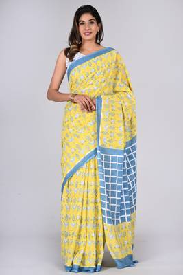 Shivanya handicrafts hand block printed women mulmul cotton sarees for women attach blouse piece sh-1622 1