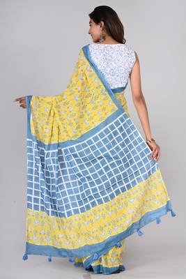 Shivanya handicrafts hand block printed women mulmul cotton sarees for women attach blouse piece sh-1622 2