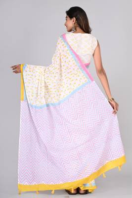Shivanya handicrafts hand block printed women mulmul cotton sarees for women attach blouse piece sh-1623 2