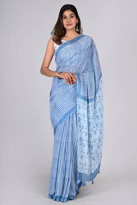 Shivanya handicrafts hand block printed women mulmul cotton sarees for women attach blouse piece sh-1624 1