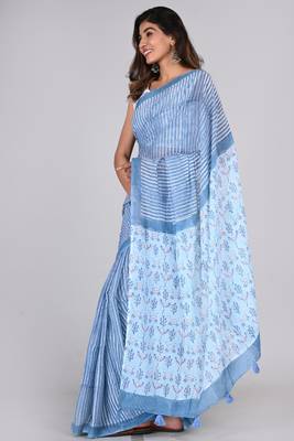 Shivanya handicrafts hand block printed women mulmul cotton sarees for women attach blouse piece sh-1624 3