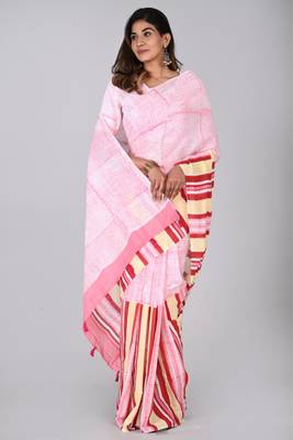 Shivanya handicrafts hand block printed women mulmul cotton sarees for women attach blouse piece sh-1625 2