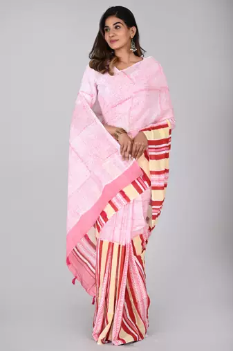 Shivanya handicrafts hand block printed women mulmul cotton sarees for women attach blouse piece sh-1625