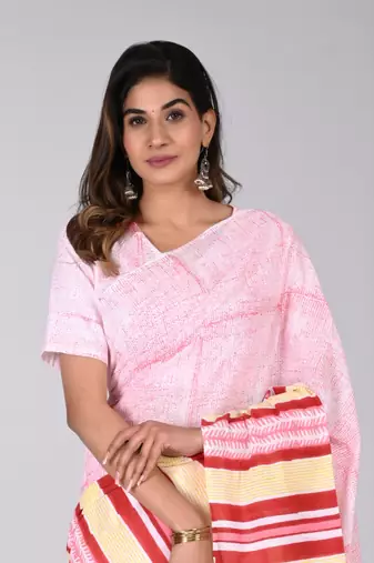 Shivanya handicrafts hand block printed women mulmul cotton sarees for women attach blouse piece sh-1625