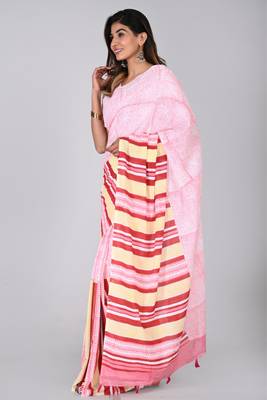Shivanya handicrafts hand block printed women mulmul cotton sarees for women attach blouse piece sh-1625 4