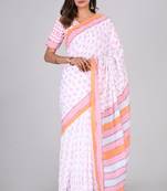 Shivanya handicrafts hand block printed women mulmul cotton sarees for women attach blouse piece sh-1626
