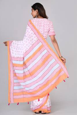 Shivanya handicrafts hand block printed women mulmul cotton sarees for women attach blouse piece sh-1626 2