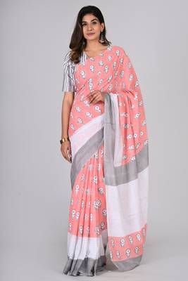 Shivanya handicrafts hand block printed women mulmul cotton sarees for women attach blouse piece sh-1627 1
