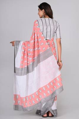Shivanya handicrafts hand block printed women mulmul cotton sarees for women attach blouse piece sh-1627 2