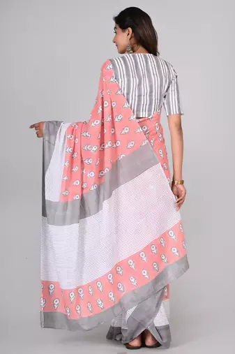 Shivanya handicrafts hand block printed women mulmul cotton sarees for women attach blouse piece sh-1627