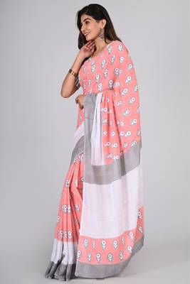 Shivanya handicrafts hand block printed women mulmul cotton sarees for women attach blouse piece sh-1627 3