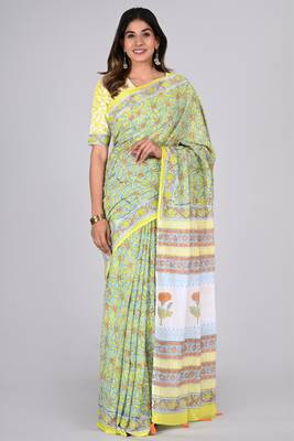 Shivanya handicrafts hand block printed women mulmul cotton sarees for women attach blouse piece sh-1628 1