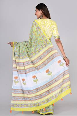 Shivanya handicrafts hand block printed women mulmul cotton sarees for women attach blouse piece sh-1628 2